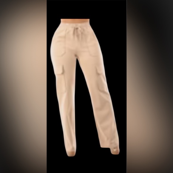 curated set Pants - High Waist Straight Leg Cargo Pants Tan - XL